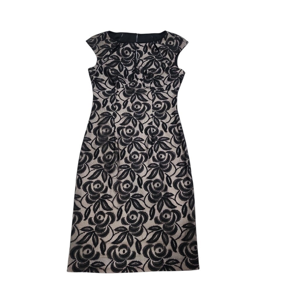 Maggy London Sheath Dress Womens 4 Black Floral Lace Cocktail Elegant Evening